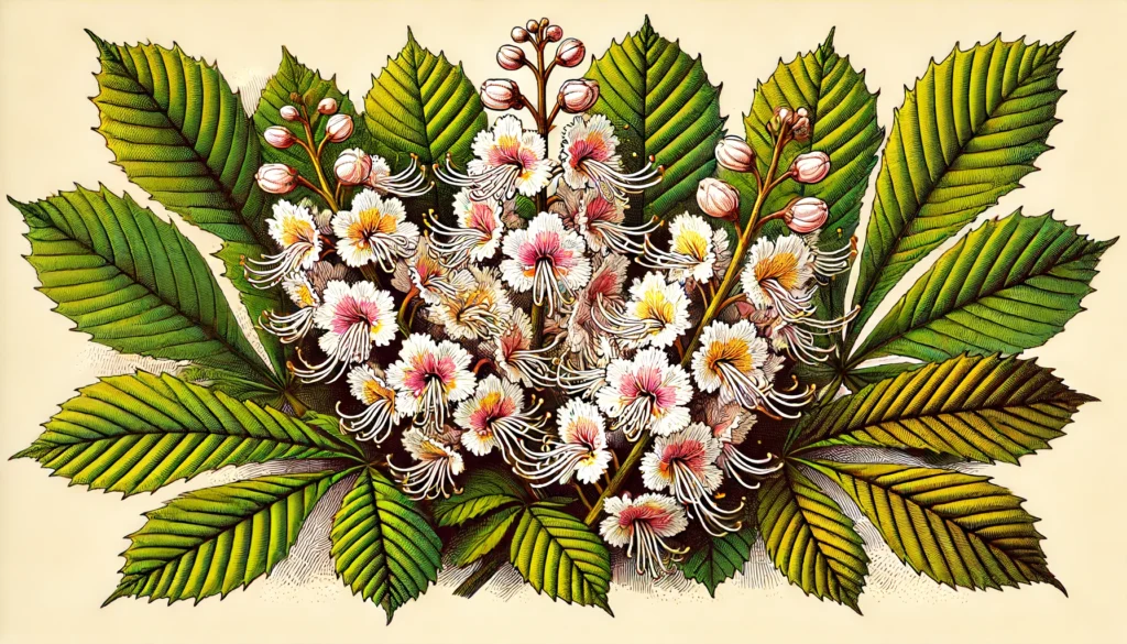 Horse Chestnut illustration in Ancient Egyptian Ptolemaic style