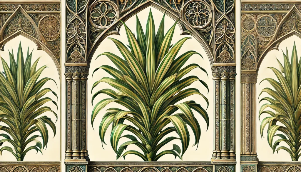 Detailed illustration of a Striped Dracaena (Dracaena deremensis) plant with green leaves and light green stripes.