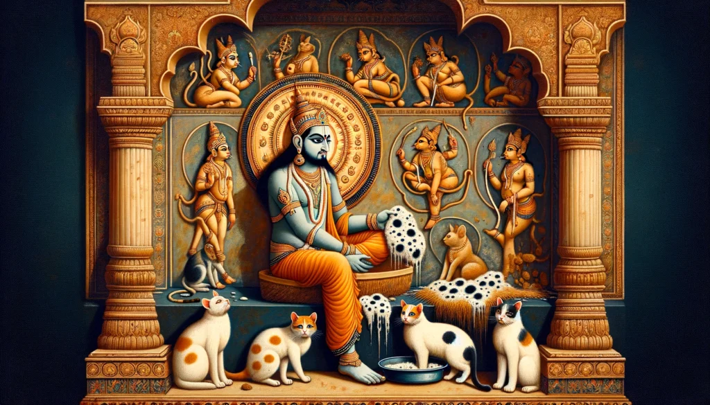 An evocative classical Indian Hindu art portrayal from the 4th to 14th century AD, centered on the theme of 'cat litter mold', skillfully devoid of textual elements. This piece features an intricate blend of traditional motifs and symbols, representing mold's natural growth within a cat litter setting, executed using historic artistic techniques and color schemes