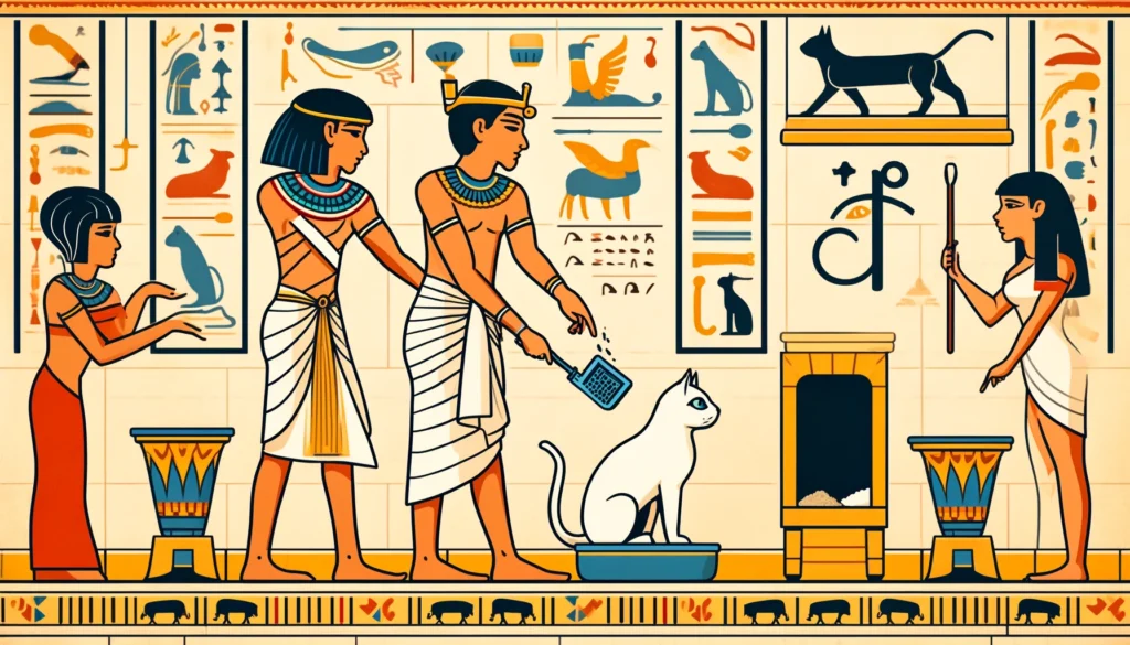 Ancient Egyptian demonstrating how often to clean cat litter box.