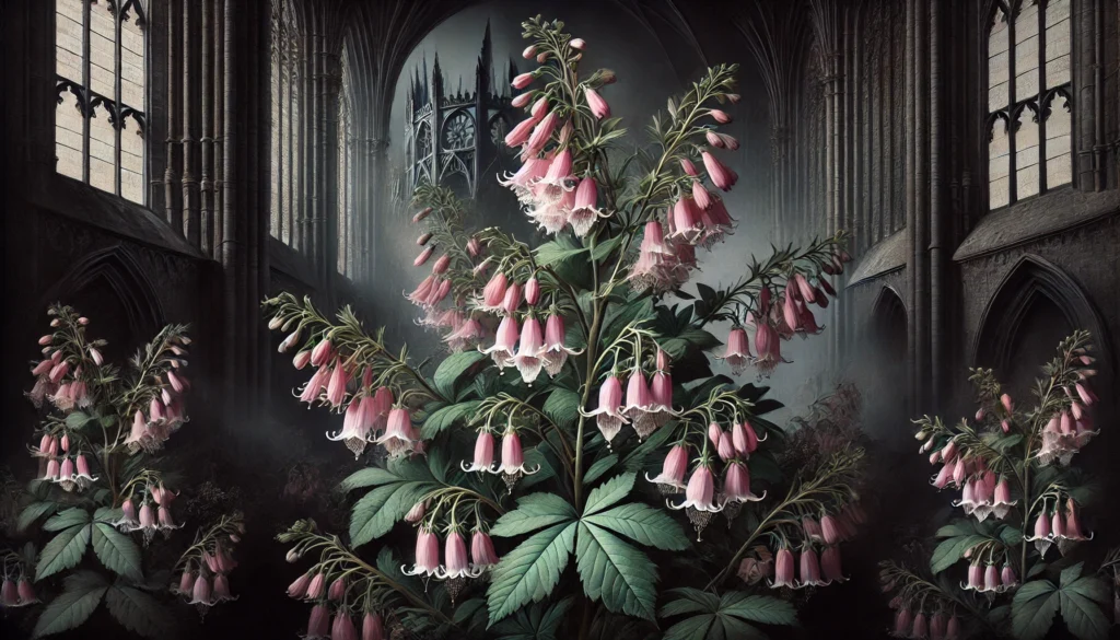 Gothic-style artistic depiction of a Staggerbush plant (Lyonia mariana) with intricate detailing.