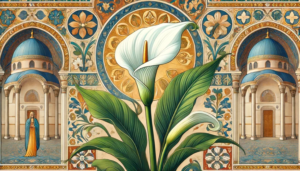 Byzantine-style illustration of a Calla Lily plant