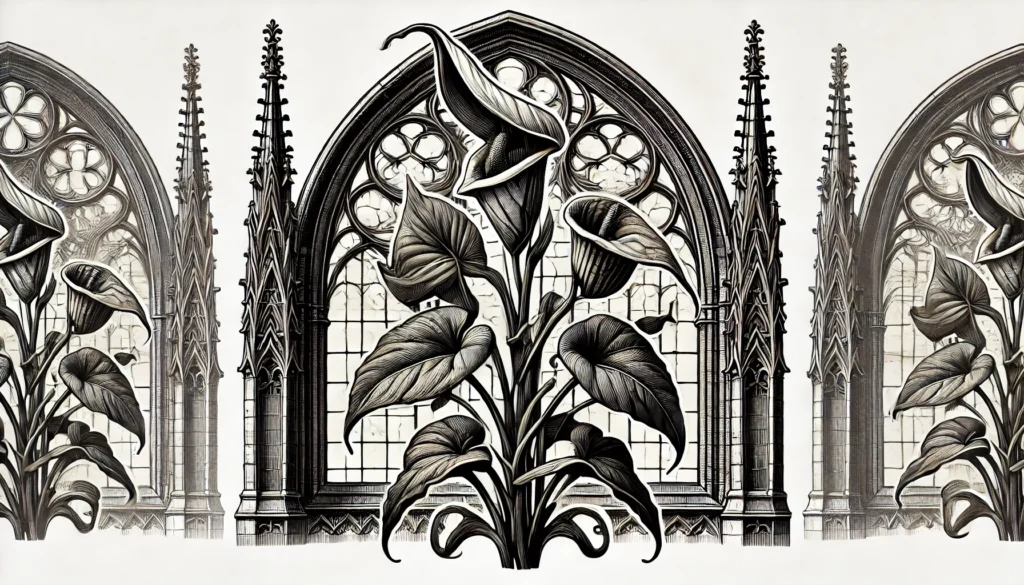 Gothic-style illustration of a Jack-in-the-pulpit plant