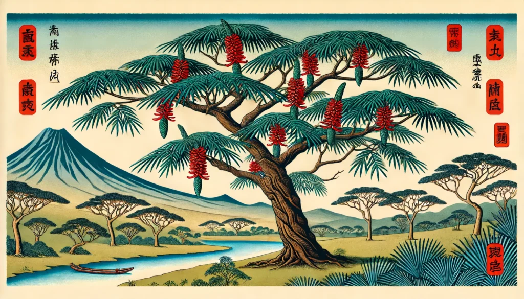 Illustration of an African Wonder Tree in Ukiyo-e style