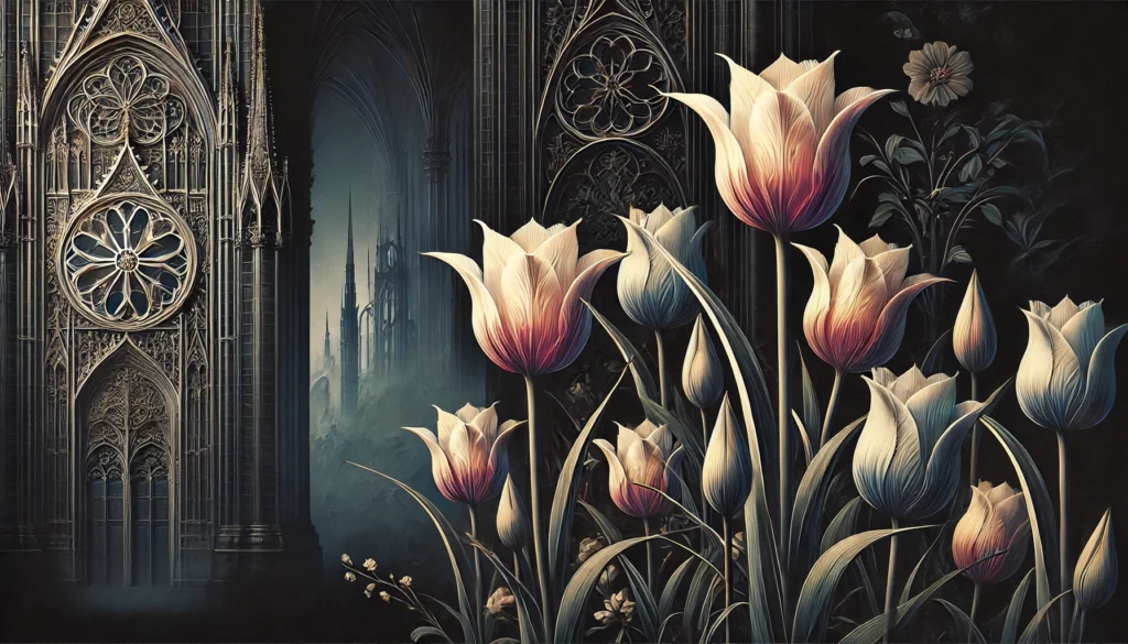 Gothic-style artistic depiction of Tulips (Tulipa) with intricate detailing.