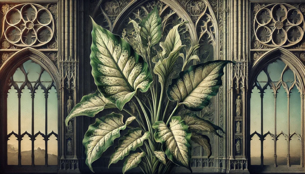 Gothic-style artistic depiction of a Variable Dieffenbachia (Dieffenbachia seguine) with intricate detailing.