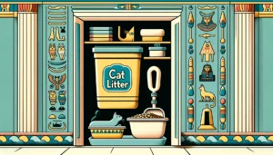 Organized storage area for cat litter in Egyptian Ptolemaic Period art style.