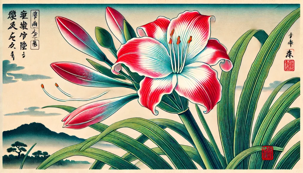 Barbados Pride flower in Ukiyo-e art style