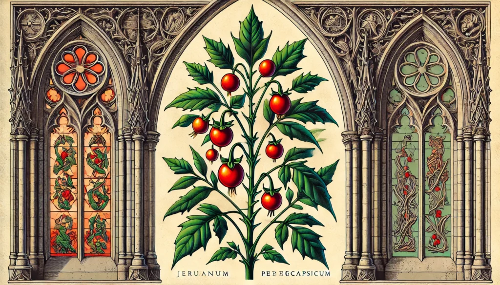 Gothic-style illustration of a Jerusalem Cherry plant