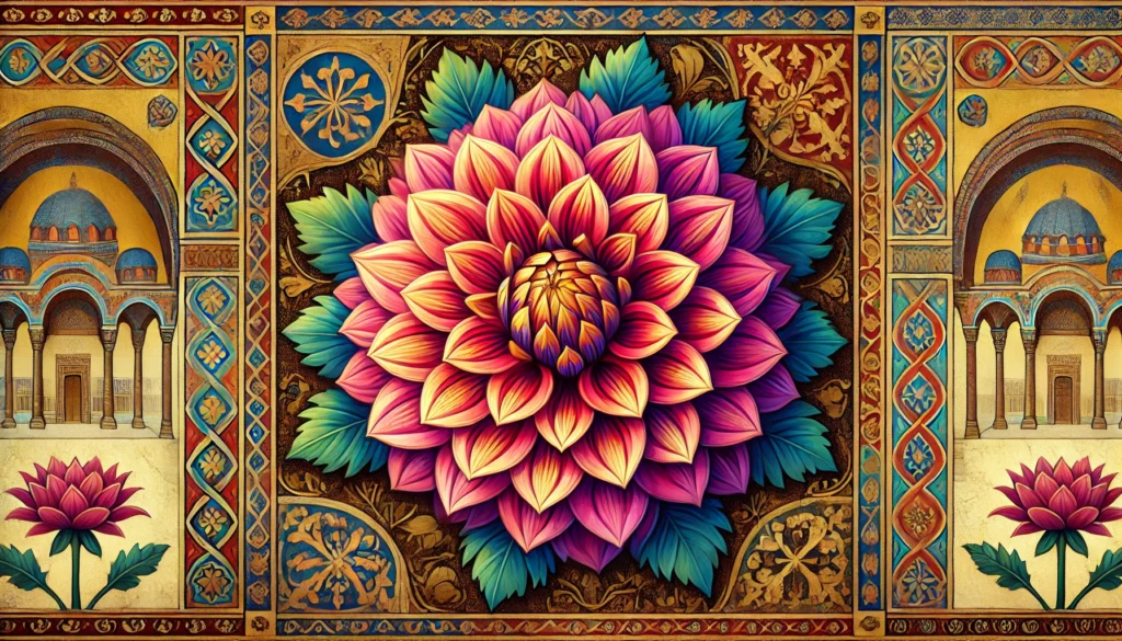 Byzantine art style dahlia flower