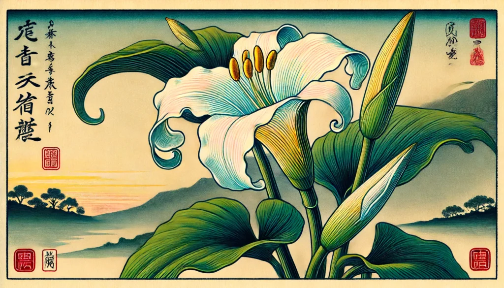 Arum lily in Ukiyo-e art style