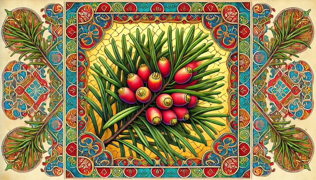 Yew Pine Plant Mosaic Style Illustration