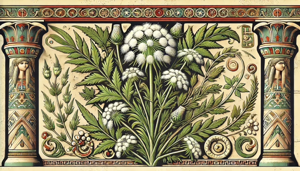 Ancient Egyptian Ptolemaic style illustration of Bishop's Weed.