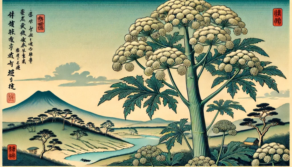 Illustration of an Angelica tree in Ukiyo-e style