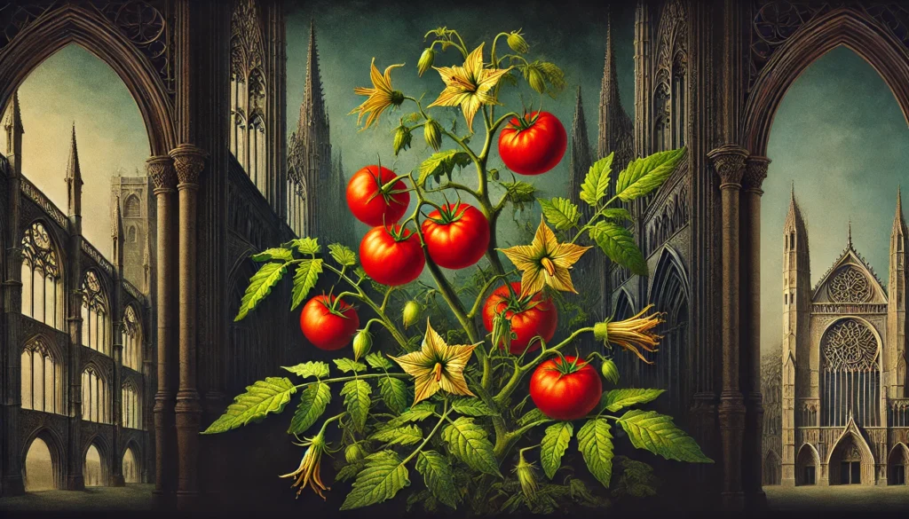 Gothic-style artistic depiction of a Tomato Plant (Solanum lycopersicum) with intricate detailing.