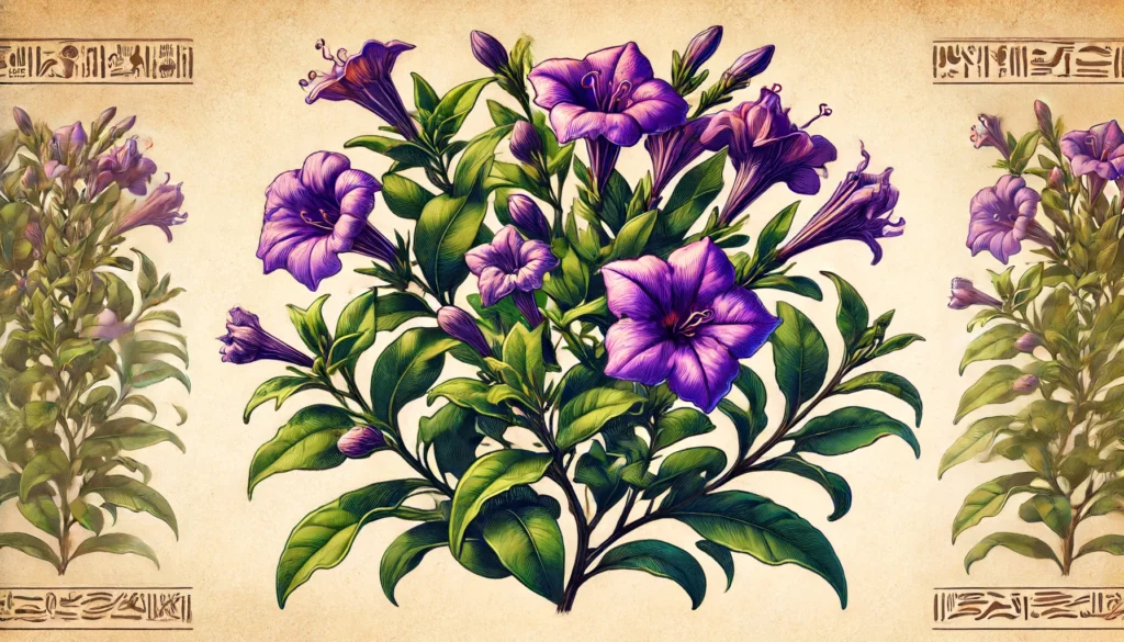 Brunfelsia plant illustration in Ancient Egyptian Ptolemaic style