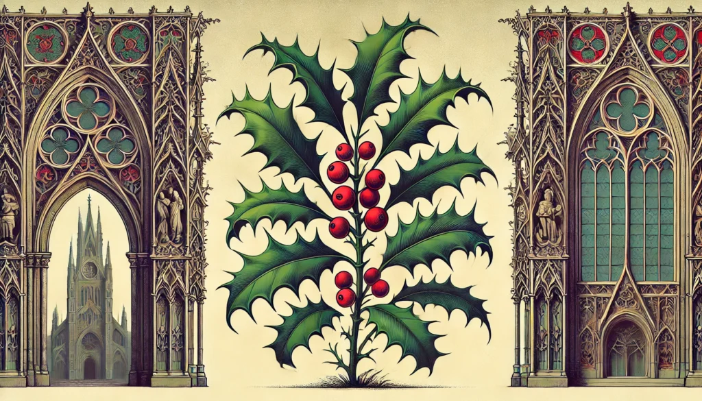 Gothic-style illustration of a Holly plant