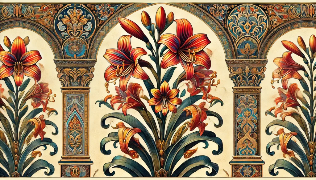 Illustration of a Clivia Lily plant in Byzantine Art style