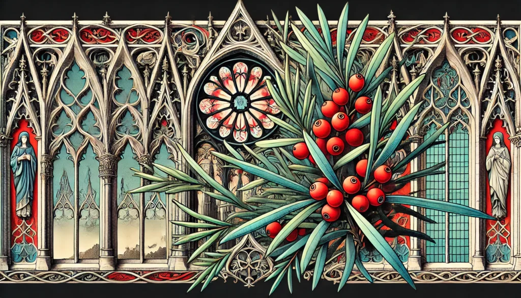 Gothic-style illustration of a Japanese Yew