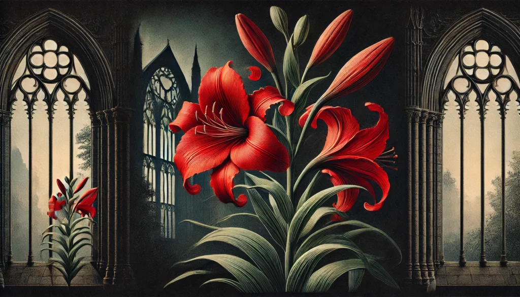 Gothic-style artistic depiction of a Red Lily (Lilium) with intricate detailing.